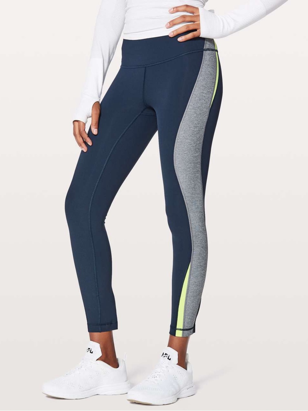 Lululemon Kick Serve Sweat Tight 25" - Navy/ Slate/ Lemon Panelled Leggings